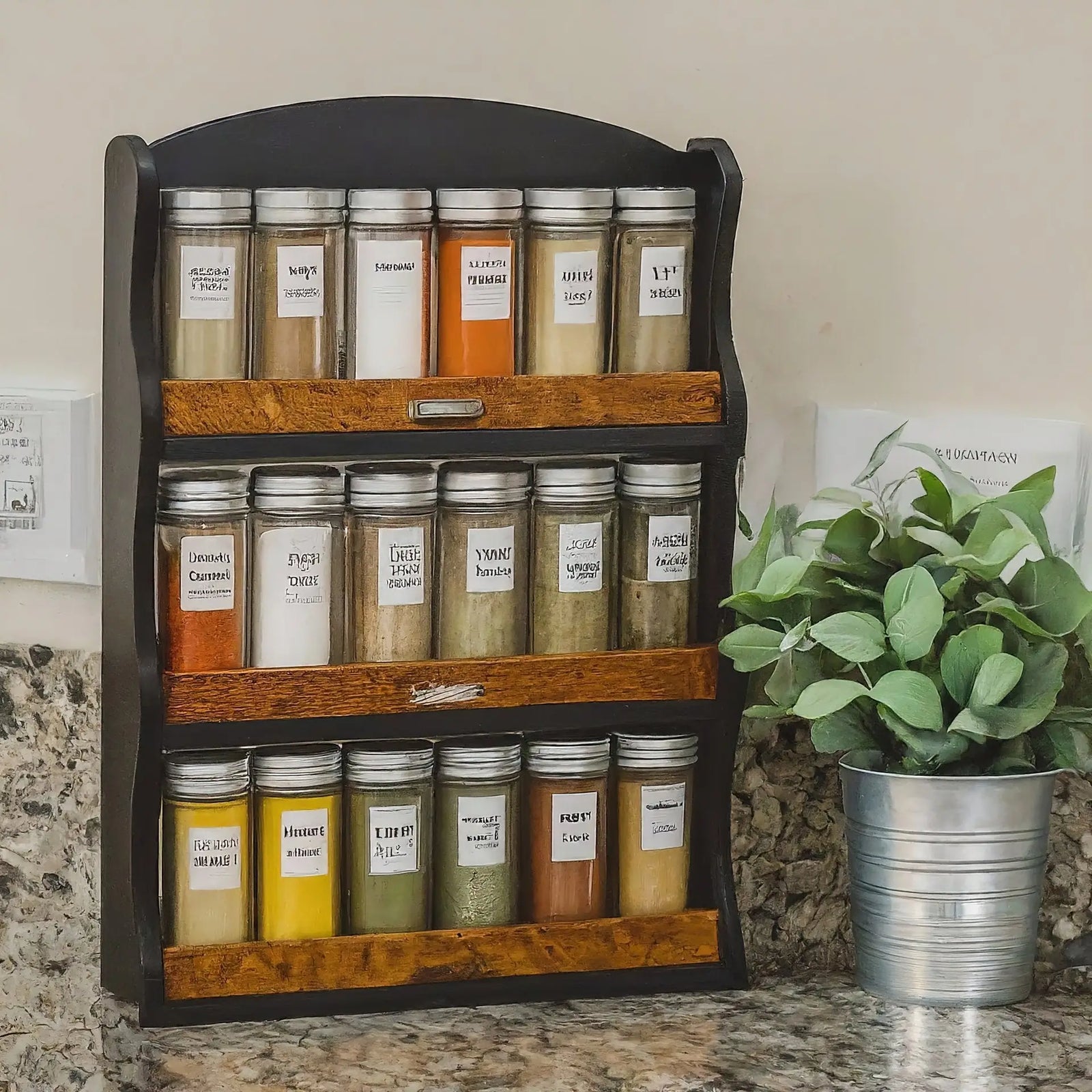 Designer masala boxes with colorful spices in compartments on the kitchen counter give a mesmerizing impact.