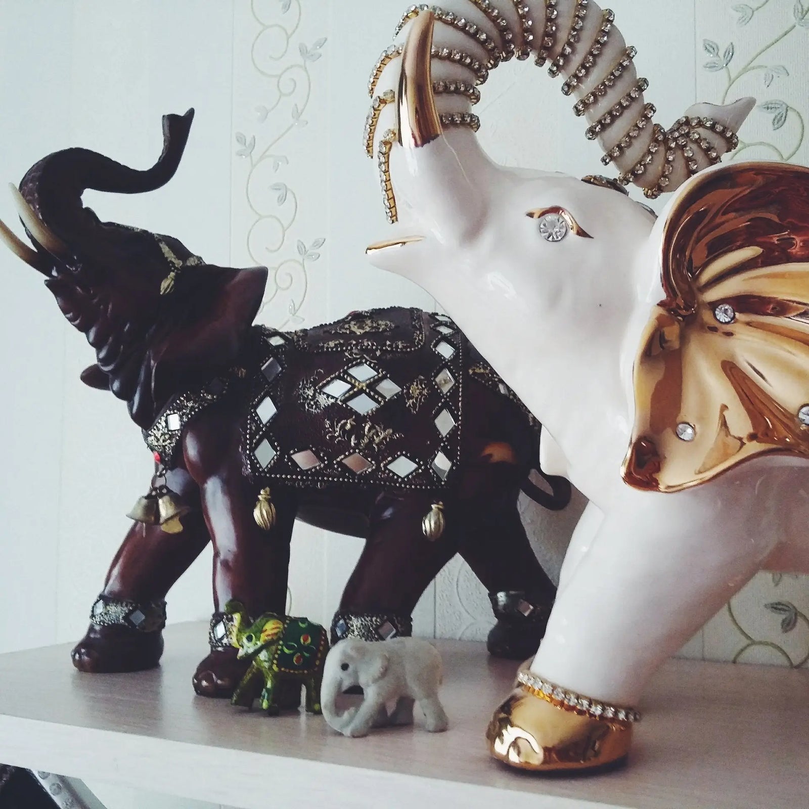 The stylish living room featuring elegant elephant statues that blend traditional Indian art with modern decor—symbolizing strength, wisdom, and positive energy.
