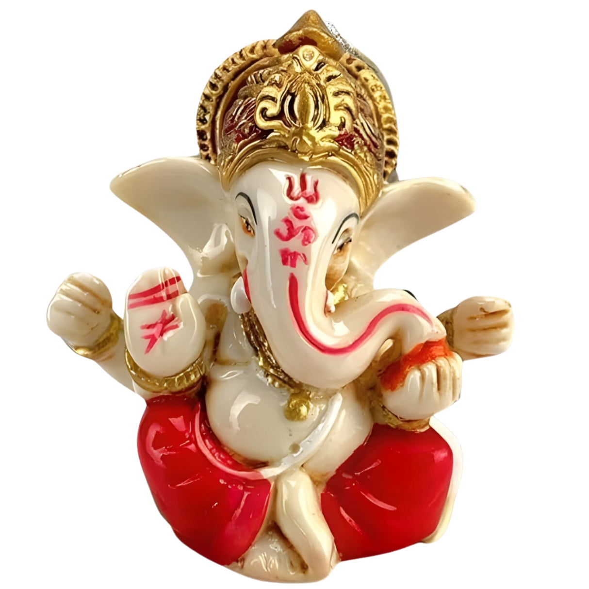 1 Ct glossy white red acrylic Ganesha car statue with gold accents
