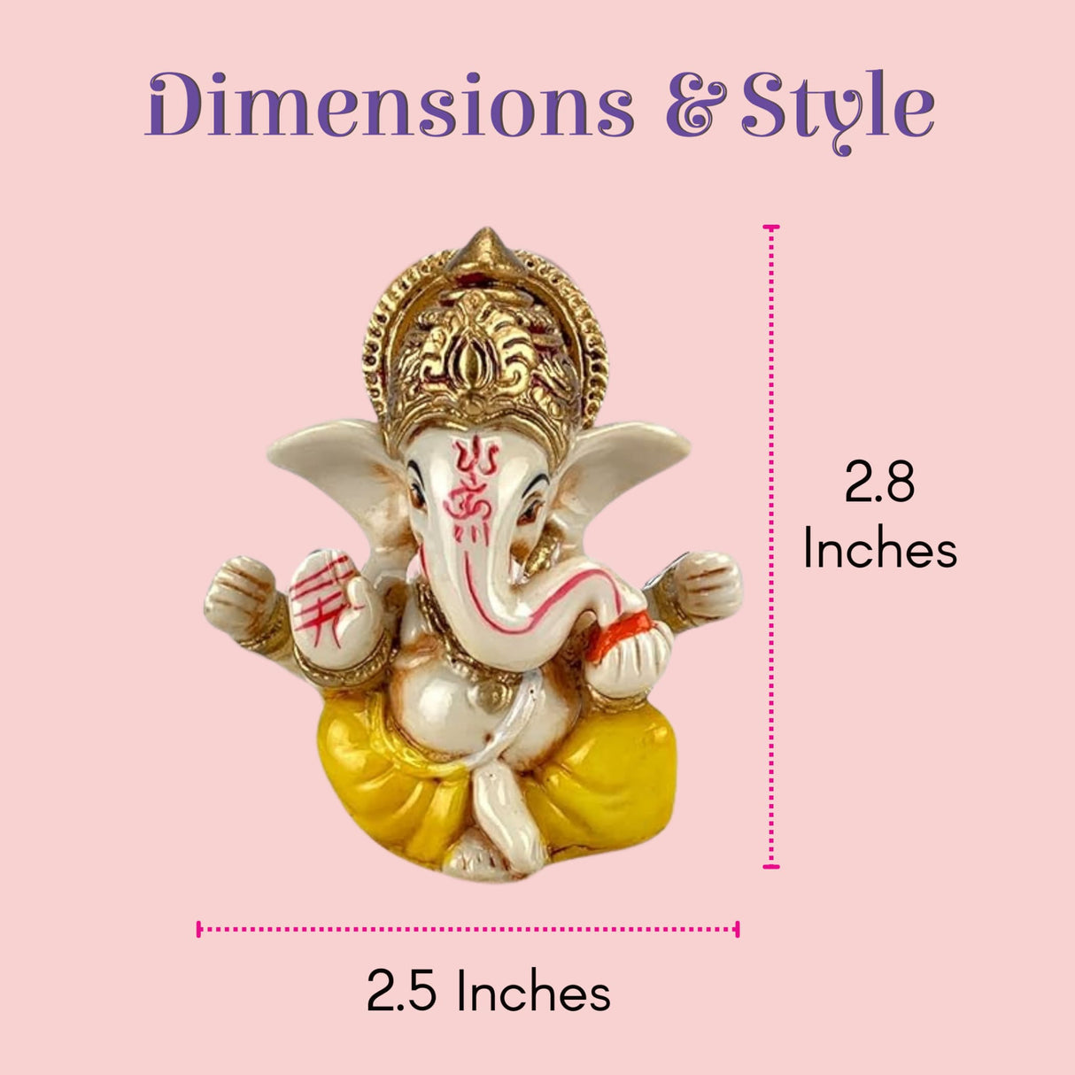 1 Ct acrylic white Ganesha car dashboard statue with gold crown, ornate jewelry