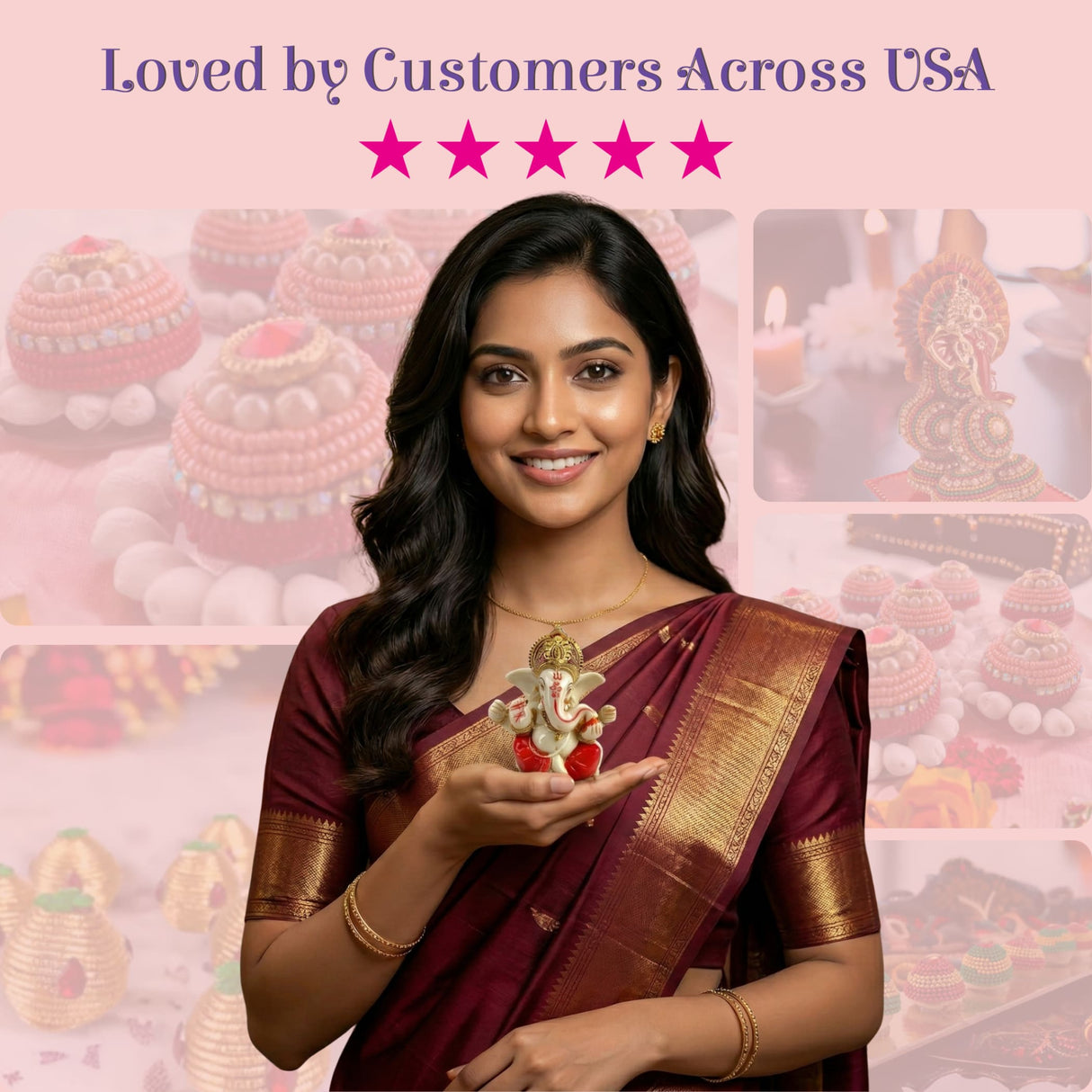 1 ct acrylic car Ganesha statue with golden headpiece and red accents