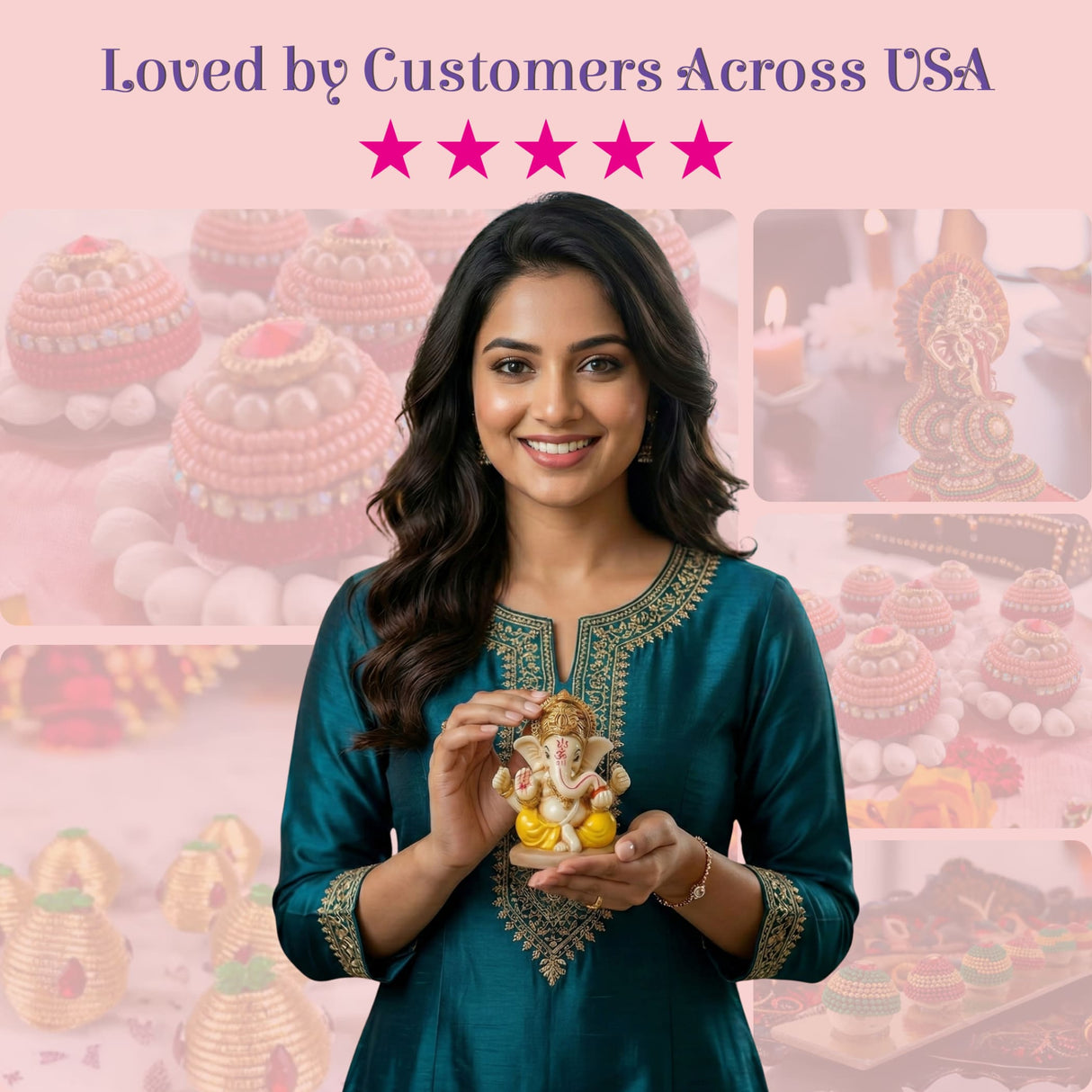 1 Ct acrylic golden Ganesha figurine with yellow base in womans hand