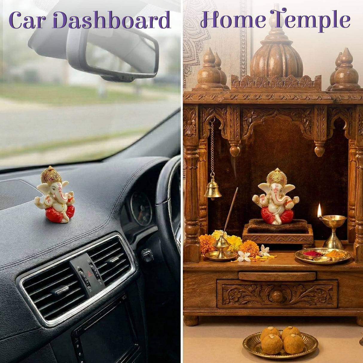 Red and gold Ganesha acrylic figurine for car dashboard and home decor