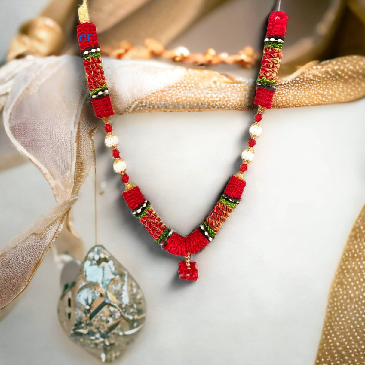 1 ct. Indian Garland Haar Mala 16 Inch God Goddess Haar Mala Idol Pooja Item Garland for Photo Frame Idol God Shringar Mala Reusable Satin Mala Temple Decor - LoveNspire