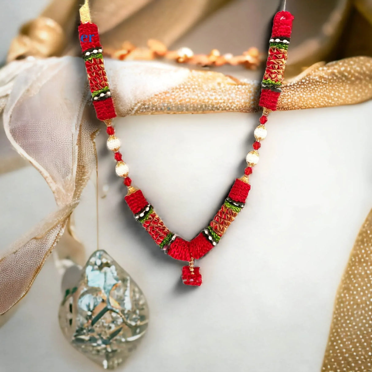 1 ct. Indian Garland Haar Mala 16 Inch God Goddess Haar Mala Idol Pooja Item Garland for Photo Frame Idol God Shringar Mala Reusable Satin Mala Temple Decor - LoveNspire