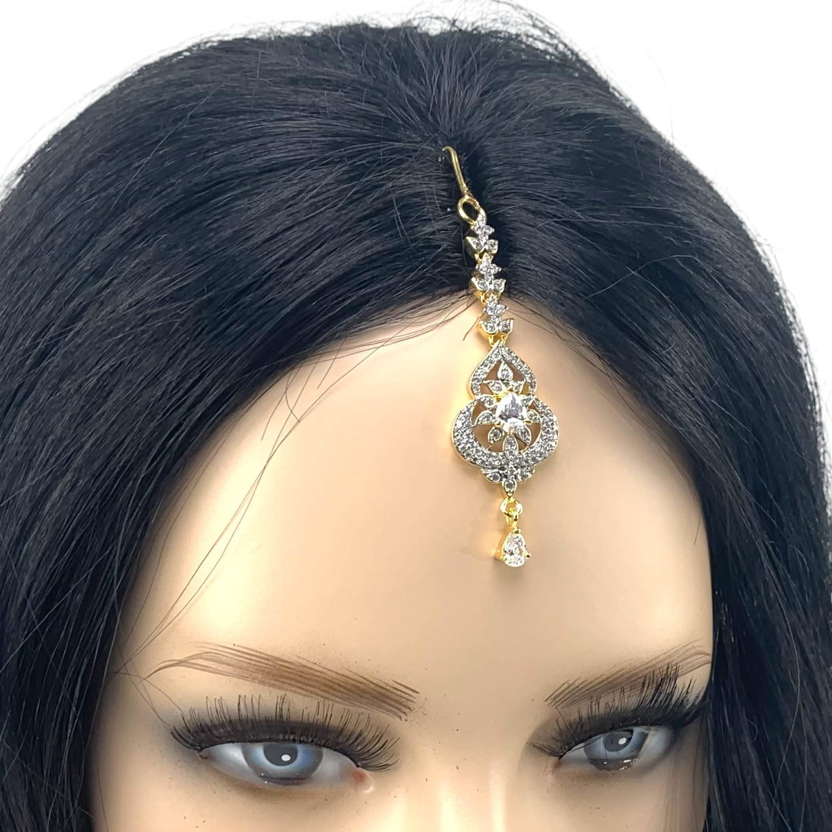 1 Ct Small American Diamond Maang Tikka, Maang Tikka, Gold Plated Maang Tika, Pakistani Jewelry, Jhoomer, Matha Patti, Indian Forehead Jewelry - LoveNspire