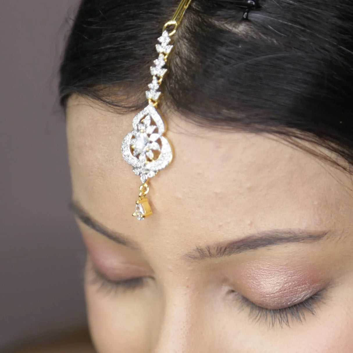 1 Ct Small American Diamond Maang Tikka, Maang Tikka, Gold Plated Maang Tika, Pakistani Jewelry, Jhoomer, Matha Patti, Indian Forehead Jewelry - LoveNspire