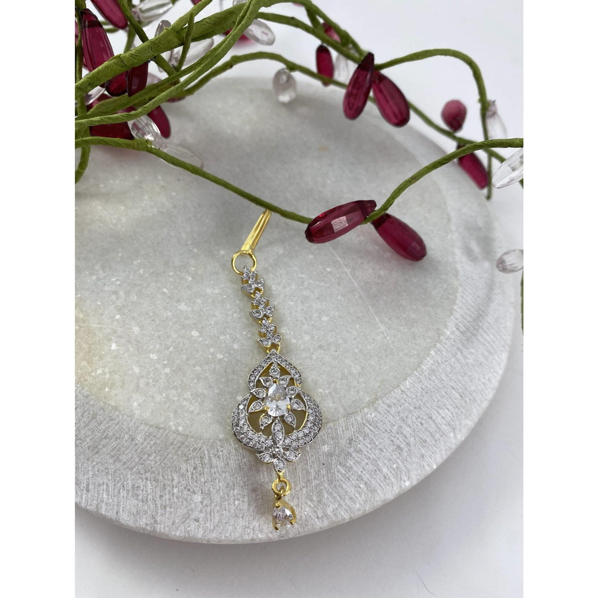 1 Ct Small American Diamond Maang Tikka, Maang Tikka, Gold Plated Maang Tika, Pakistani Jewelry, Jhoomer, Matha Patti, Indian Forehead Jewelry - LoveNspire