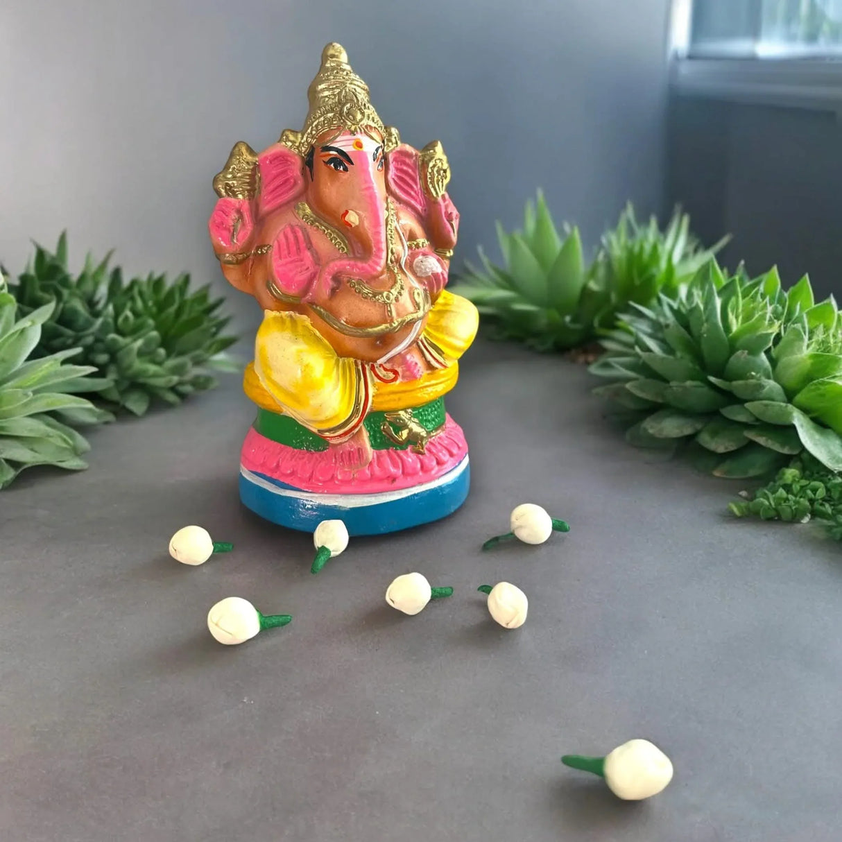 Ganesha Statue Handmade Lord Ganesh Sculpture Gajanana Ganpati Bappa Figurine for Pooja - Home Decor Hindu God Idol Good Luck & Success - Navaratri Golu Dolls (7 Inches) - LoveNspire