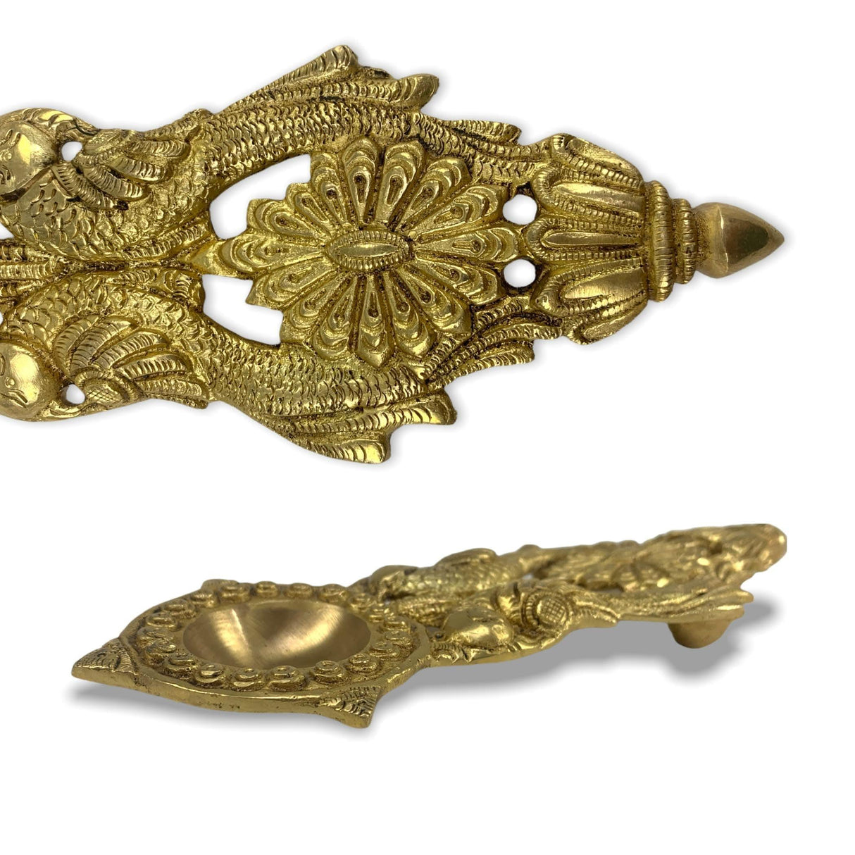 Brass Finish Pooja Aarti Spoon 1 Pc Diya Twin Parrot Design Round Hawan Spoon for Pouring Ghee in Hawan Kund Diwali Gift Ethnic Indian Aarti Spoon Wedding Return Gifts Home Temple Decor - LoveNspire