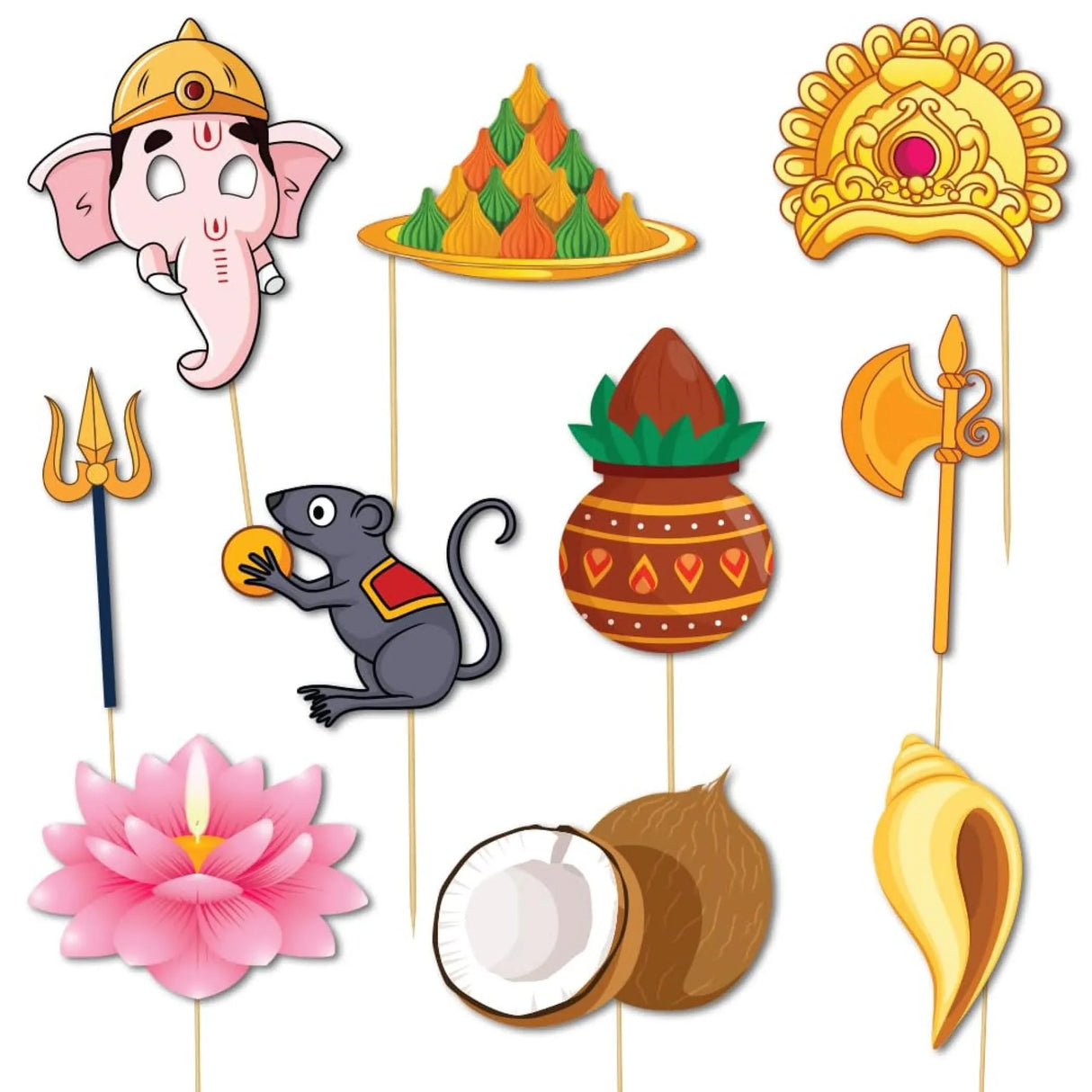 10 Pcs Ganesh Chaturthi Photo Booth Props for Photoshoot Ganpati Bappa Morya Photobooth Decorations Hindu Festival Celebration Party Favors Ganesha Puja Decoration Kit for Home Decor - LoveNspire