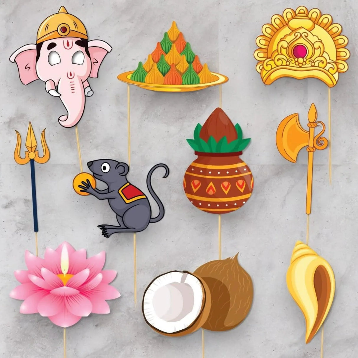10 Pcs Ganesh Chaturthi Photo Booth Props for Photoshoot Ganpati Bappa Morya Photobooth Decorations Hindu Festival Celebration Party Favors Ganesha Puja Decoration Kit for Home Decor - LoveNspire