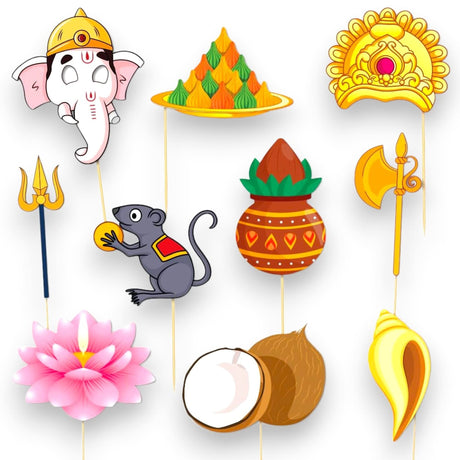 10 Pcs Ganesh Chaturthi Photo Booth Props for Photoshoot Ganpati Bappa Morya Photobooth Decorations Hindu Festival Celebration Party Favors Ganesha Puja Decoration Kit for Home Decor - LoveNspire