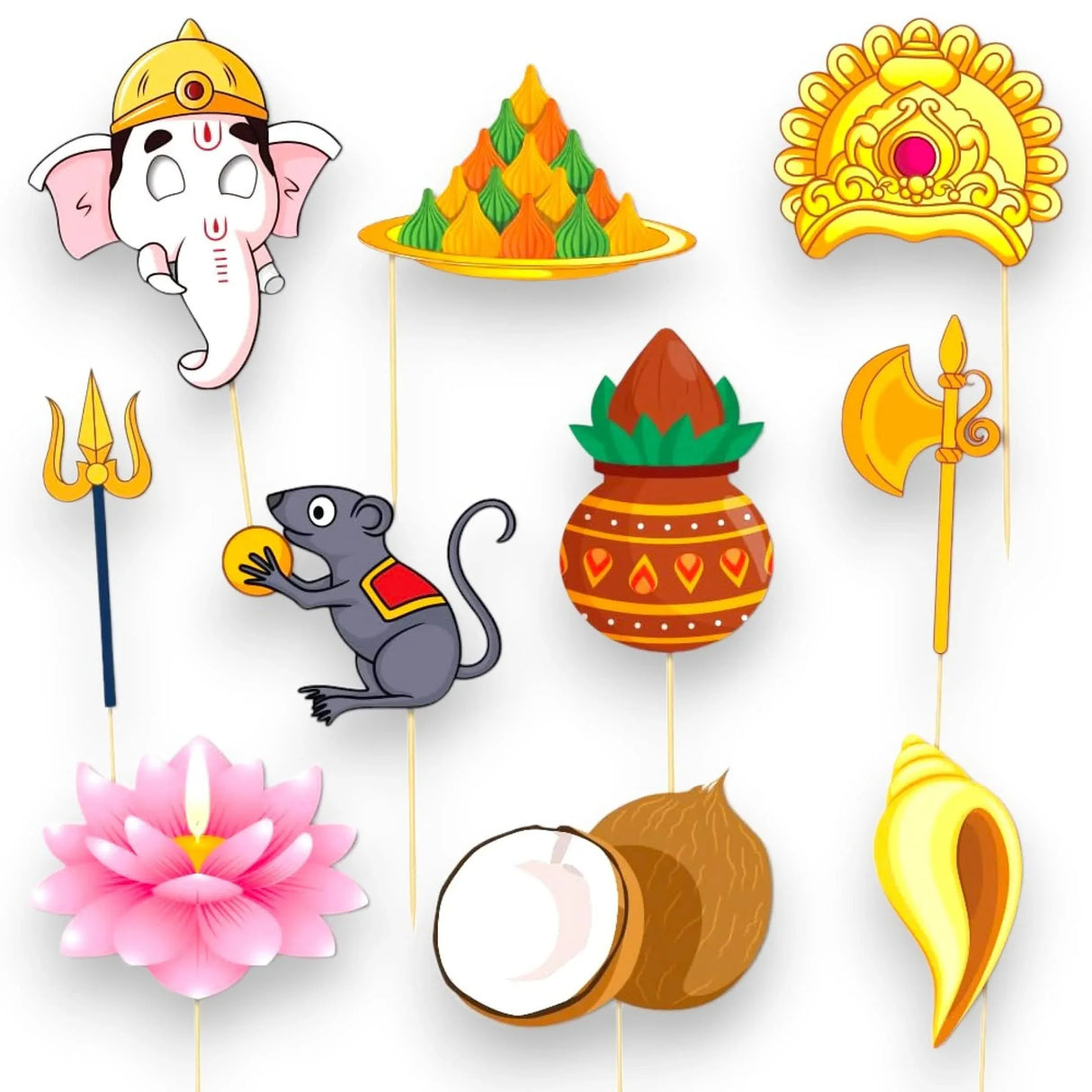 10 Pcs Ganesh Chaturthi Photo Booth Props for Photoshoot Ganpati Bappa Morya Photobooth Decorations Hindu Festival Celebration Party Favors Ganesha Puja Decoration Kit for Home Decor - LoveNspire