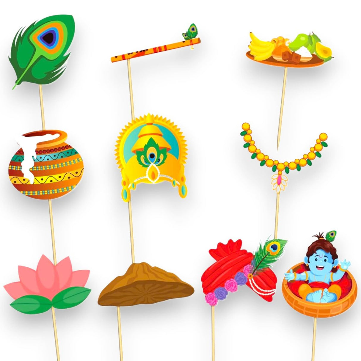 10 Pcs Janmashtami Photo Booth Props for Photoshoot Krishna Janmashtami Photobooth Decorations Hindu Festival Party Favors Decoration Kit for Home Indoor Outdoor Decor - LoveNspire