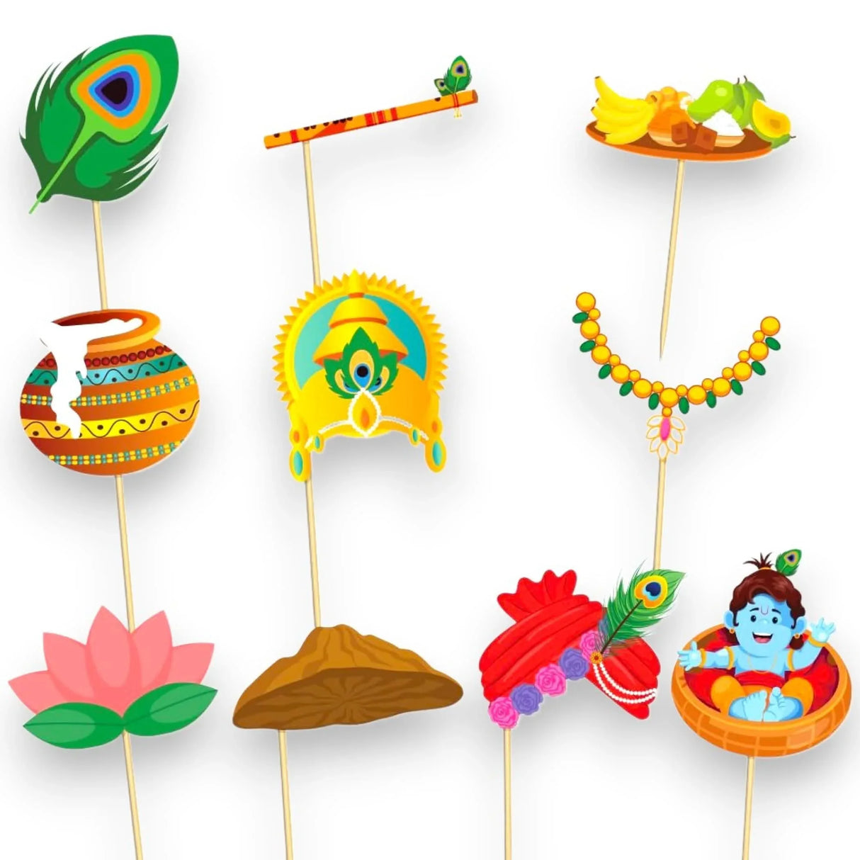 10 Pcs Janmashtami Photo Booth Props for Photoshoot Krishna Janmashtami Photobooth Decorations Hindu Festival Party Favors Decoration Kit for Home Indoor Outdoor Decor - LoveNspire
