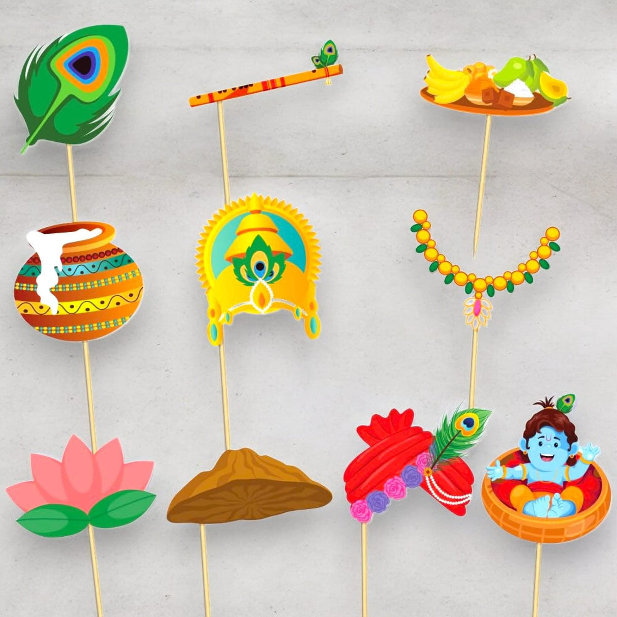 10 Pcs Janmashtami Photo Booth Props for Photoshoot Krishna Janmashtami Photobooth Decorations Hindu Festival Party Favors Decoration Kit for Home Indoor Outdoor Decor - LoveNspire