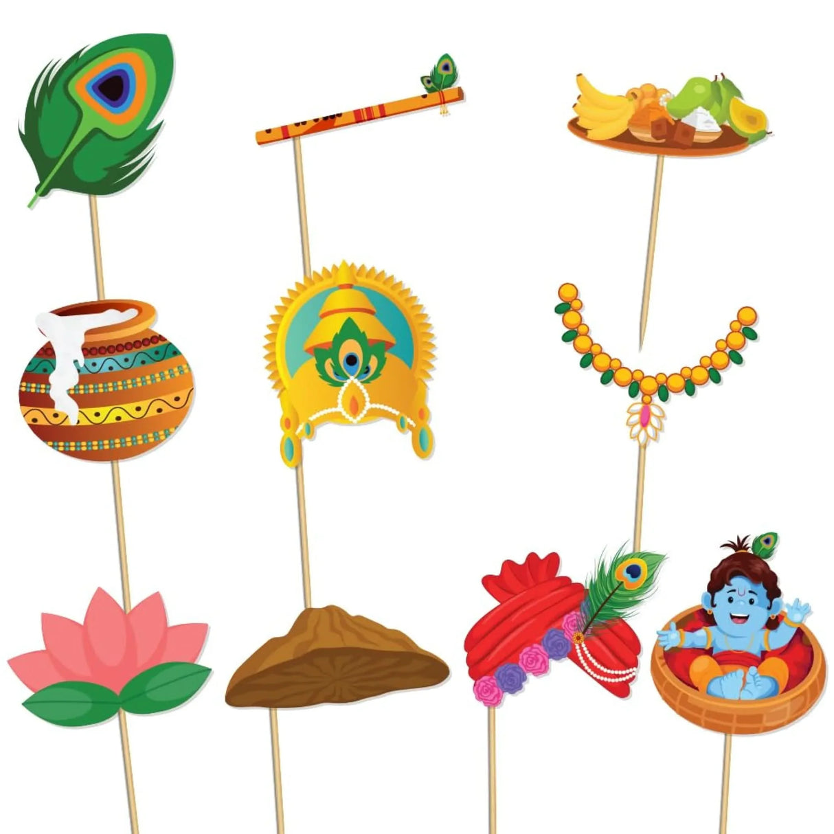 10 Pcs Janmashtami Photo Booth Props for Photoshoot Krishna Janmashtami Photobooth Decorations Hindu Festival Party Favors Decoration Kit for Home Indoor Outdoor Decor - LoveNspire