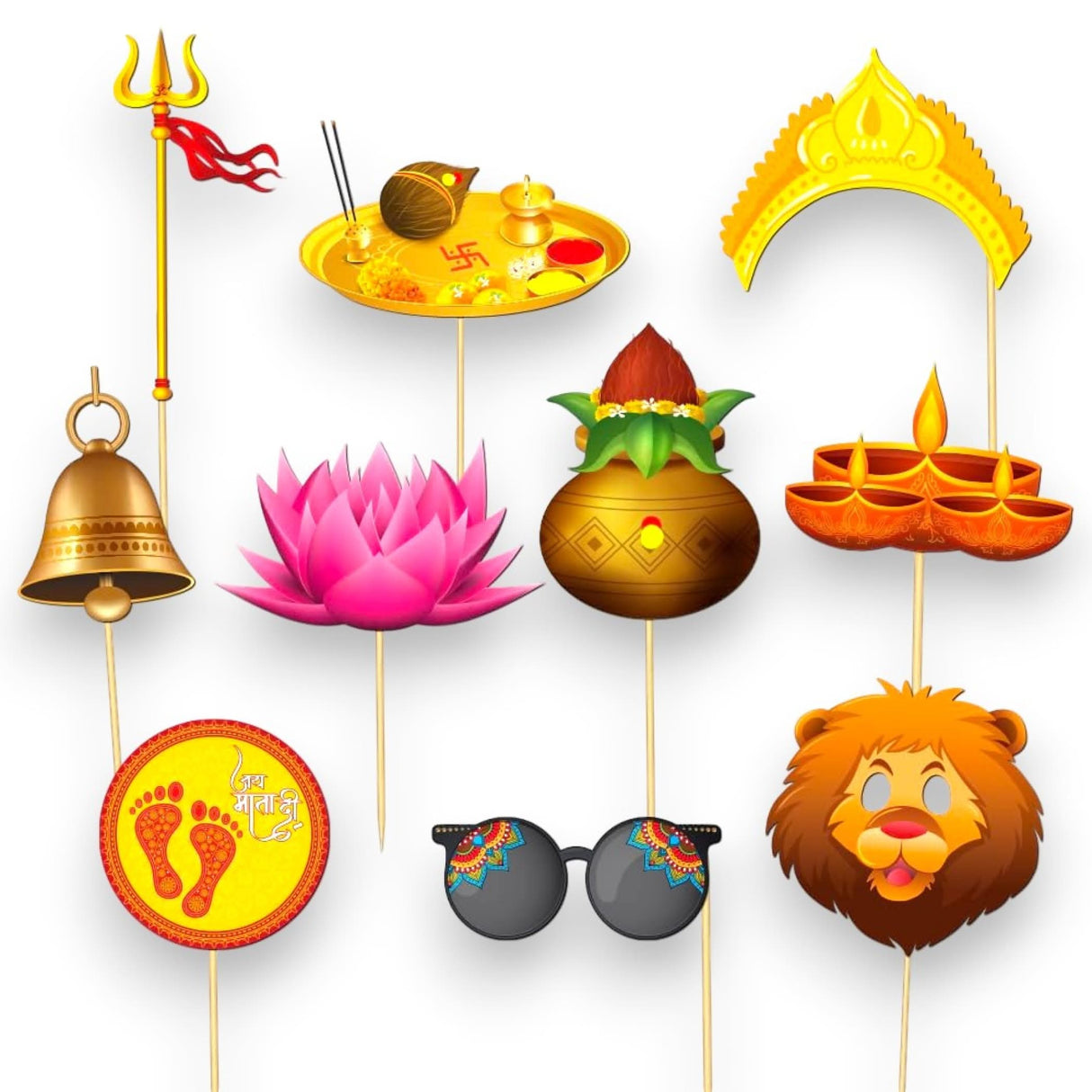 10 Pcs Navratri Photo Booth Props Kit Jai Mata Di Decoration Item Navaratri Hindu Festival Celebration Party Favors Decorations Kit for Photoshoot Home Indoor Outdoor Decor - LoveNspire