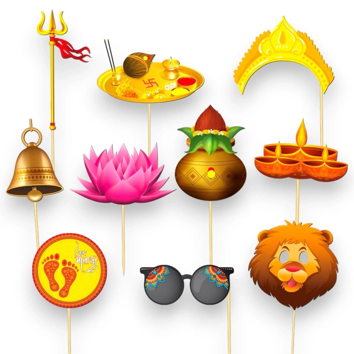 10 Pcs Navratri Photo Booth Props Kit Jai Mata Di Decoration Item Navaratri Hindu Festival Celebration Party Favors Decorations Kit for Photoshoot Home Indoor Outdoor Decor - LoveNspire