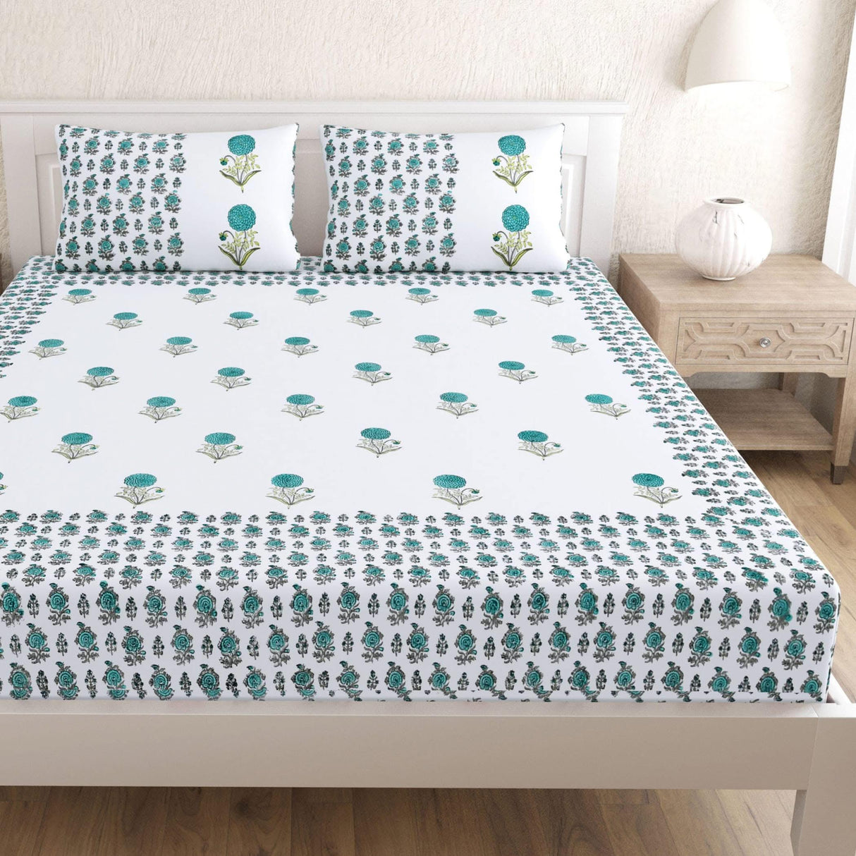 Fitted Sheet Set Floral Print Indian 150 Thread Count 3 Pcs 100% Cotton Ethnic Bedsheets Premium Soft & Breathable Bedding Set Home Decor Sheets (king, Queen) - LoveNspire