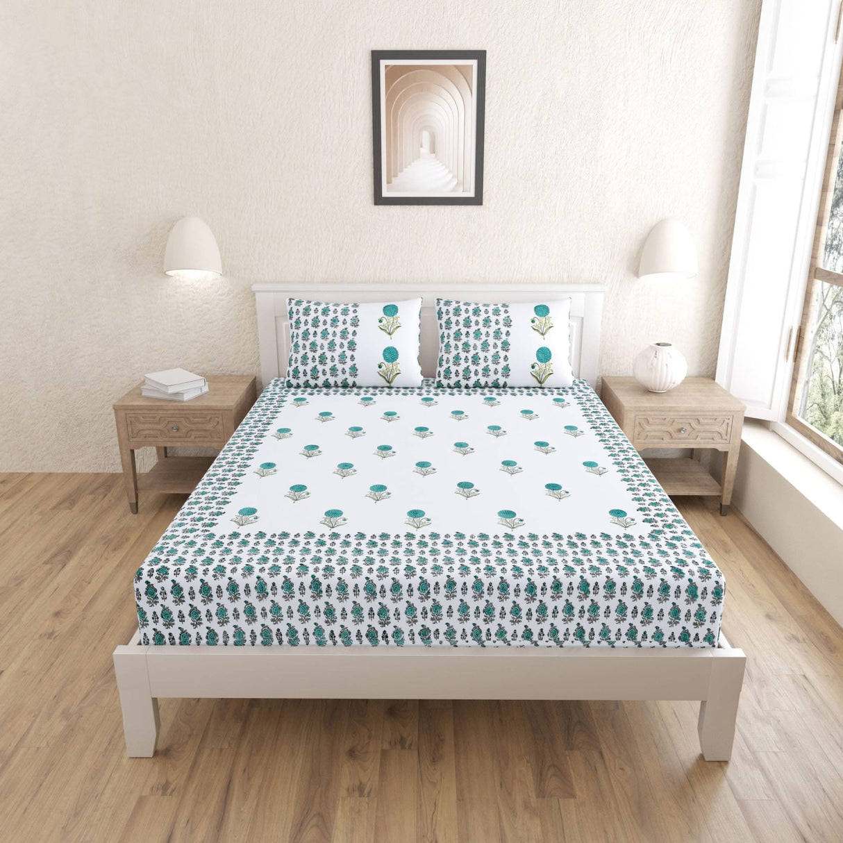 Fitted Sheet Set Floral Print Indian 150 Thread Count 3 Pcs 100% Cotton Ethnic Bedsheets Premium Soft & Breathable Bedding Set Home Decor Sheets (king, Queen) - LoveNspire