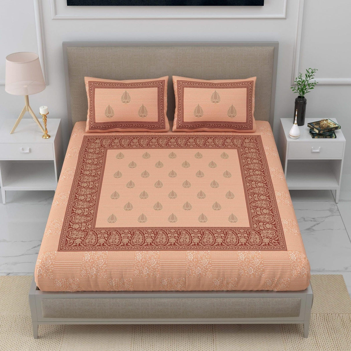 100% Cotton Indian Ethnic 3-piece Fitted Bedsheet 150 Thread Count Sheet with Breathable Pillowcases Deep Pocket Fitted Sheet Premium Soft Bedsheet (king Queen Twin) - LoveNspire