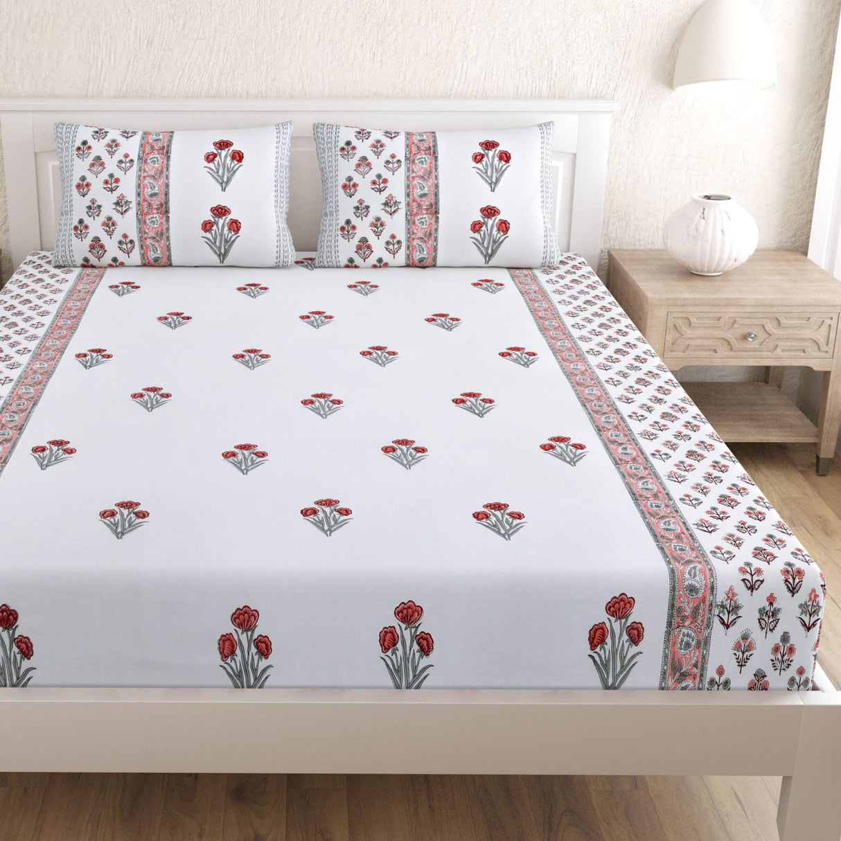 100% Cotton Floral Print Fitted Sheet Set 3pcs 150 Thread Count Indian Ethnic Bedsheets Premium Soft & Breathable Bedding Set Home Decor Sheets (king, Queen) - LoveNspire