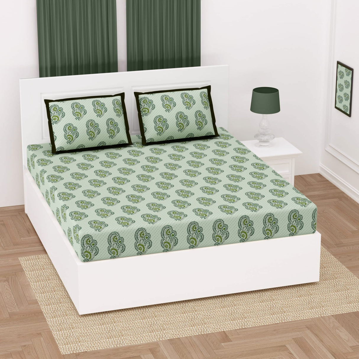 Floral Block Print 3 Pcs Fitted Indian BedSheet Set 150 Thread Count 100% Cotton Ethnic Premium Soft & Breathable Bedding Set Home Decor Sheets (king, Queen) - LoveNspire