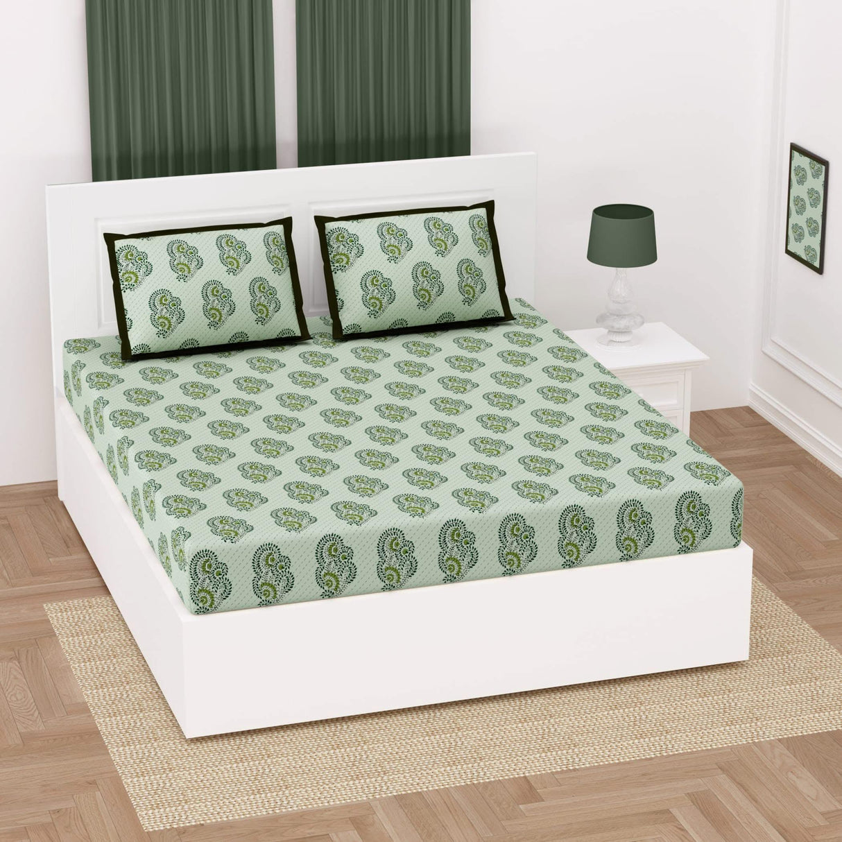 Floral Block Print 3 Pcs Fitted Indian BedSheet Set 150 Thread Count 100% Cotton Ethnic Premium Soft & Breathable Bedding Set Home Decor Sheets (king, Queen) - LoveNspire