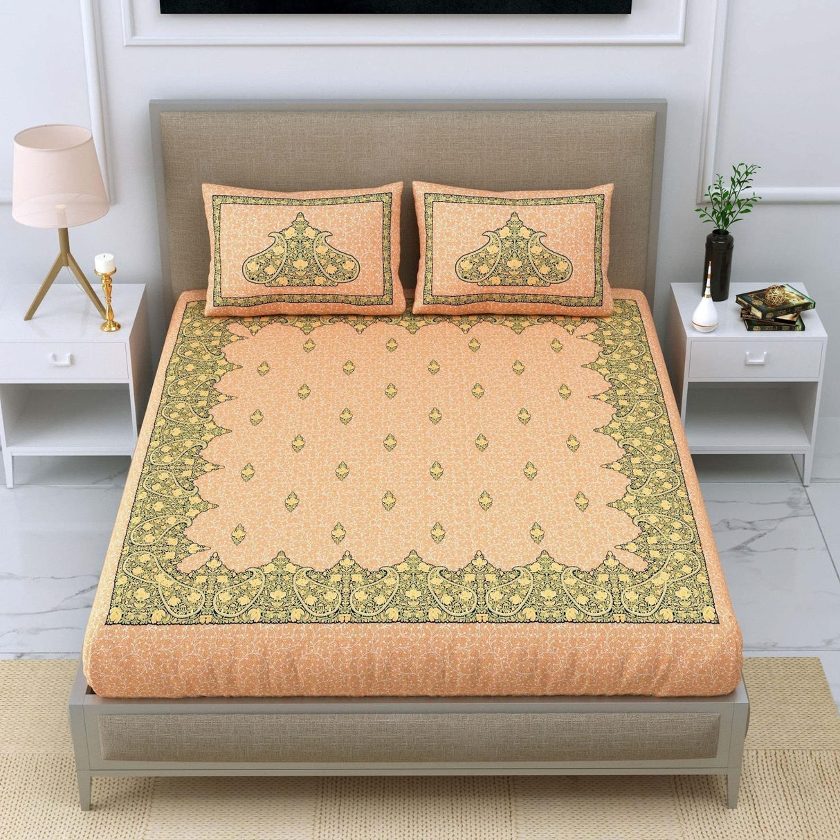 100% Cotton Indian Ethnic 3-piece Fitted Sheet 150 Thread Count Bedsheet with Breathable Pillowcases Deep Pocket Fitted Sheet Premium Soft Bedsheet (king Queen Twin) - LoveNspire