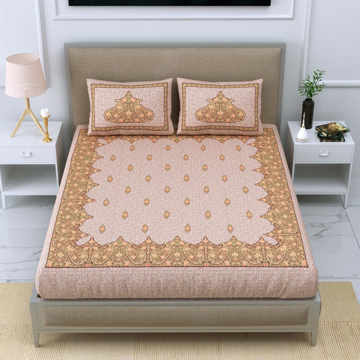 100% Cotton Indian Ethnic 3-piece Fitted Sheet 150 Thread Count Bedsheet with Breathable Pillowcases Deep Pocket Fitted Sheet Premium Soft Bedsheet (king Queen Twin) - LoveNspire