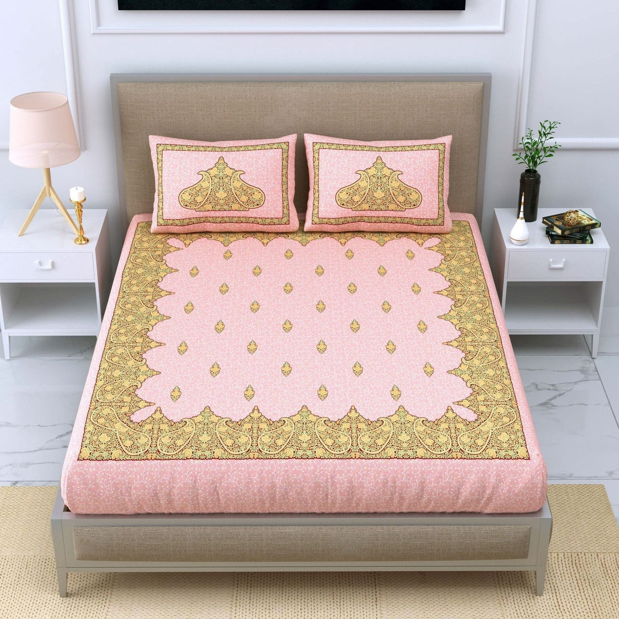 100% Cotton Indian Ethnic 3-piece Fitted Sheet 150 Thread Count Bedsheet with Breathable Pillowcases Deep Pocket Fitted Sheet Premium Soft Bedsheet (king Queen Twin) - LoveNspire