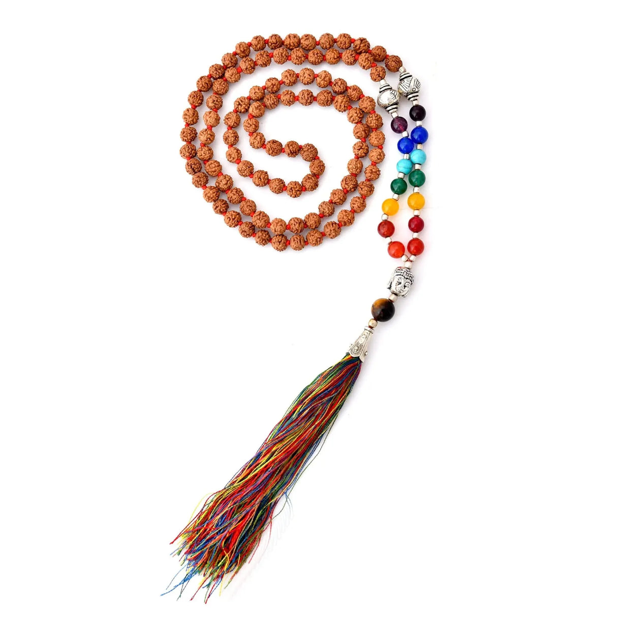 LOVENSPIRE 108 Mala Beads 7 Chakra Rudraksha Buddhist Prayer Beaded Japa Mala Buddha Charm Natural Healing Crystal Gemstones Yoga Meditation Necklace Tassel Tibetan Hand Knotted Men Women Jewelry - LoveNspire