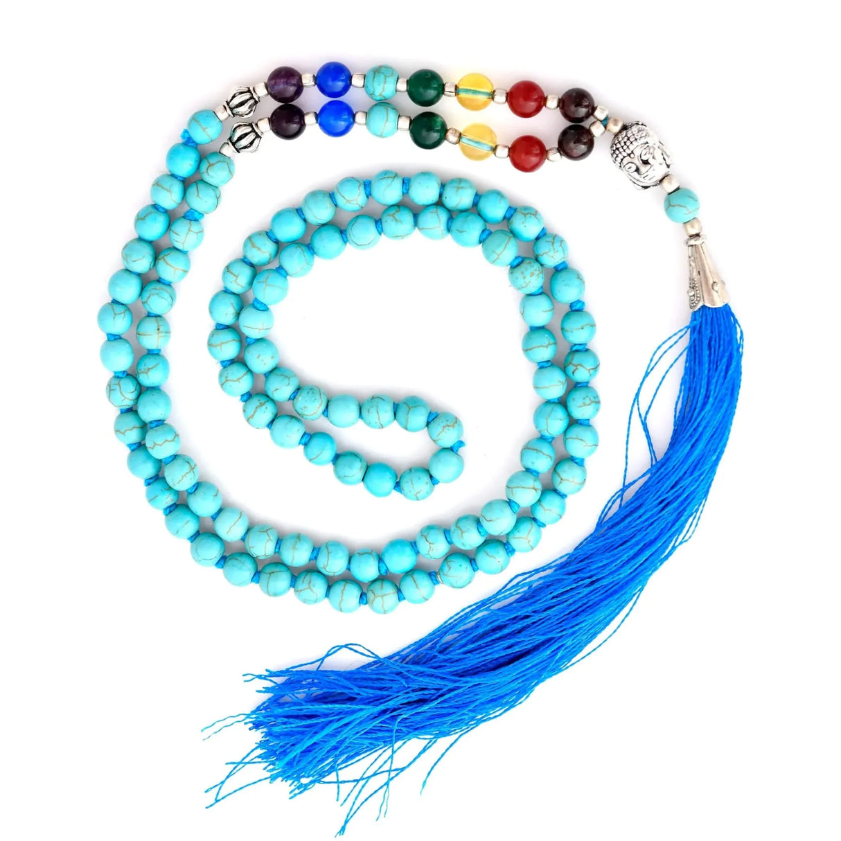 LOVENSPIRE 108 Mala Beads 7 Chakra Buddhist Prayer Beaded Japa Mala Buddha Charm Natural Healing Crystal Gemstones Yoga Meditation Necklace Tassel Tibetan Hand Knotted Rosary Men Women Jewelry - LoveNspire