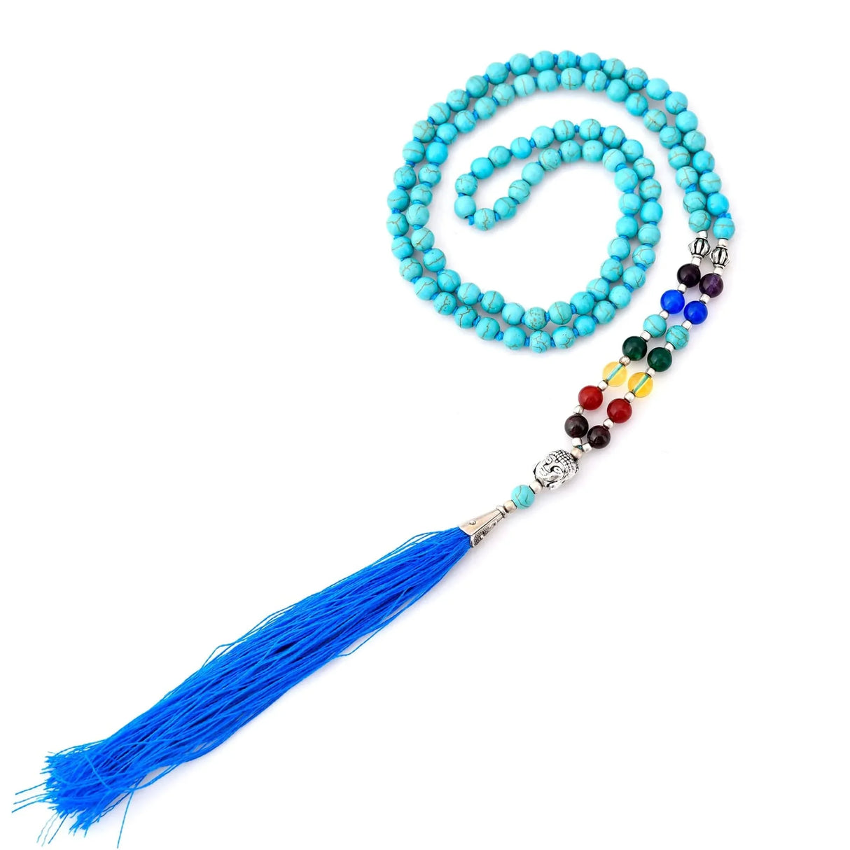 LOVENSPIRE 108 Mala Beads 7 Chakra Buddhist Prayer Beaded Japa Mala Buddha Charm Natural Healing Crystal Gemstones Yoga Meditation Necklace Tassel Tibetan Hand Knotted Rosary Men Women Jewelry - LoveNspire