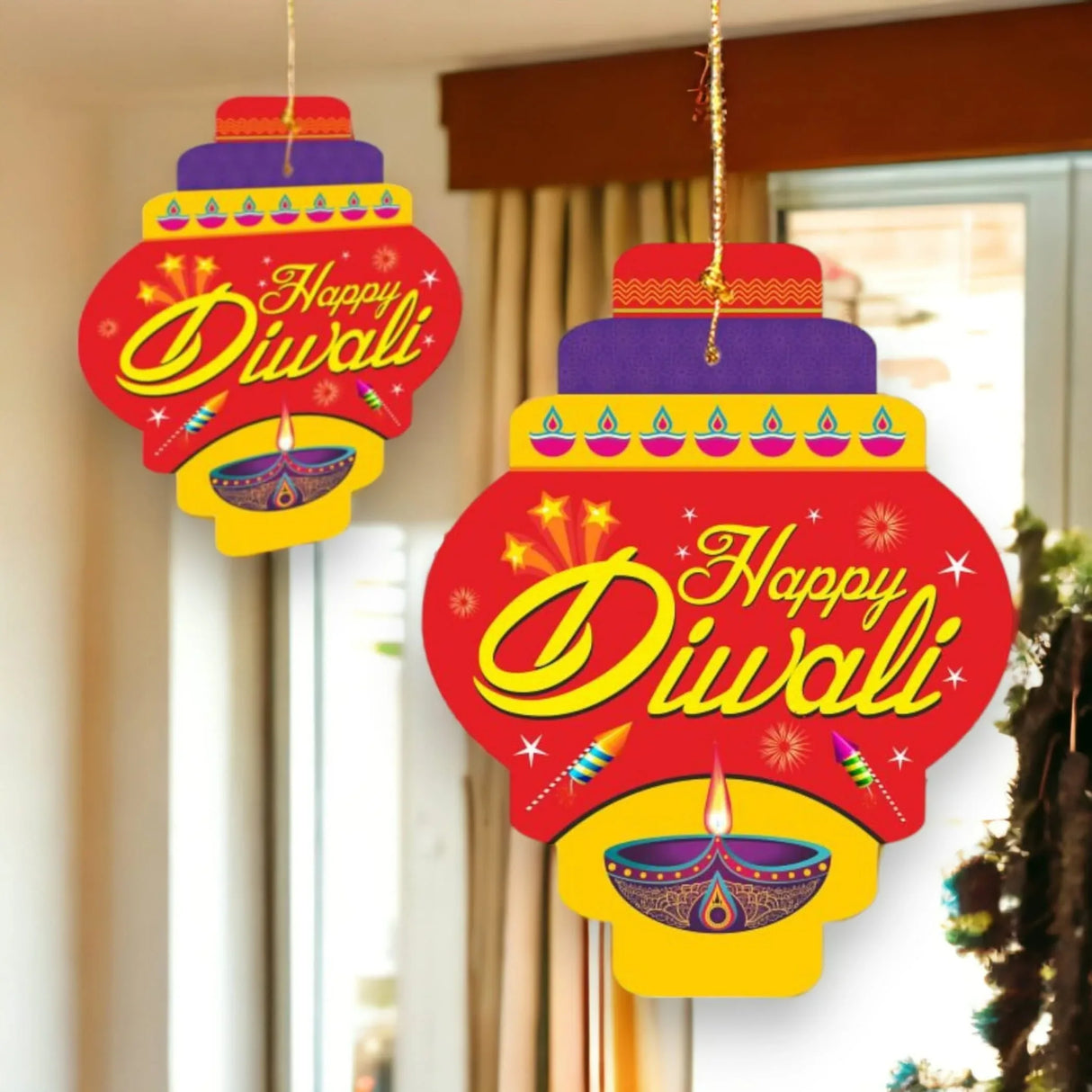 10ct Paper Happy Diwali Hanging , Diwali Decoration, Diwali Decor, Diwali Decorations, Diwali Party, Deepawali Hanging, Diwali Garland - LoveNspire