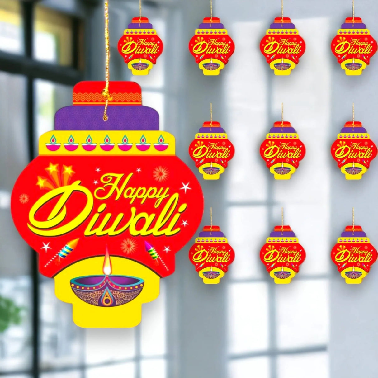 10ct Paper Happy Diwali Hanging , Diwali Decoration, Diwali Decor, Diwali Decorations, Diwali Party, Deepawali Hanging, Diwali Garland - LoveNspire