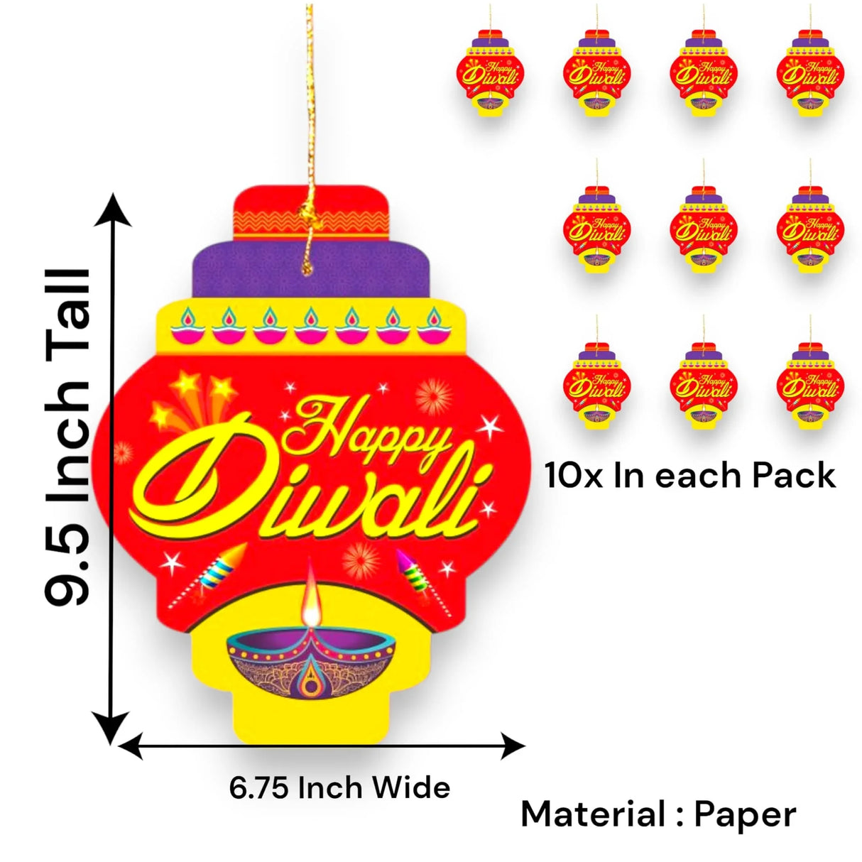 10ct Paper Happy Diwali Hanging , Diwali Decoration, Diwali Decor, Diwali Decorations, Diwali Party, Deepawali Hanging, Diwali Garland - LoveNspire