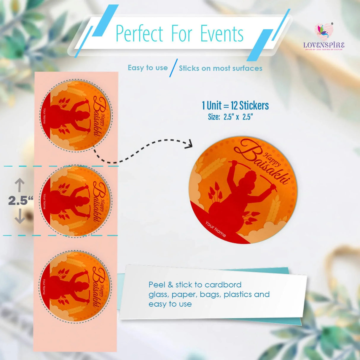 12 Pcs Happy Baisakhi Custom Name Stickers Labels Customized Sticker for Baisakhi Hindu Religious Lohri Celebration Festival of Punjab Gift Boxes Label (2.5 Inches Round) - LoveNspire