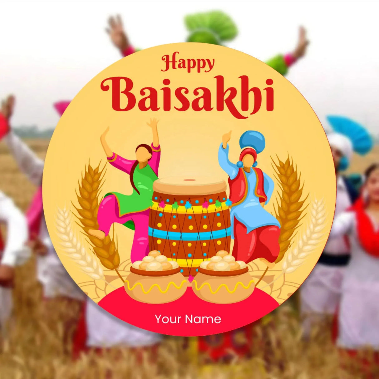 12 Pcs Happy Baisakhi Custom Name Stickers Labels Customized Sticker for Baisakhi Hindu Religious Lohri Celebration Festival of Punjab Gift Boxes Label (2.5 Inches Round) - LoveNspire