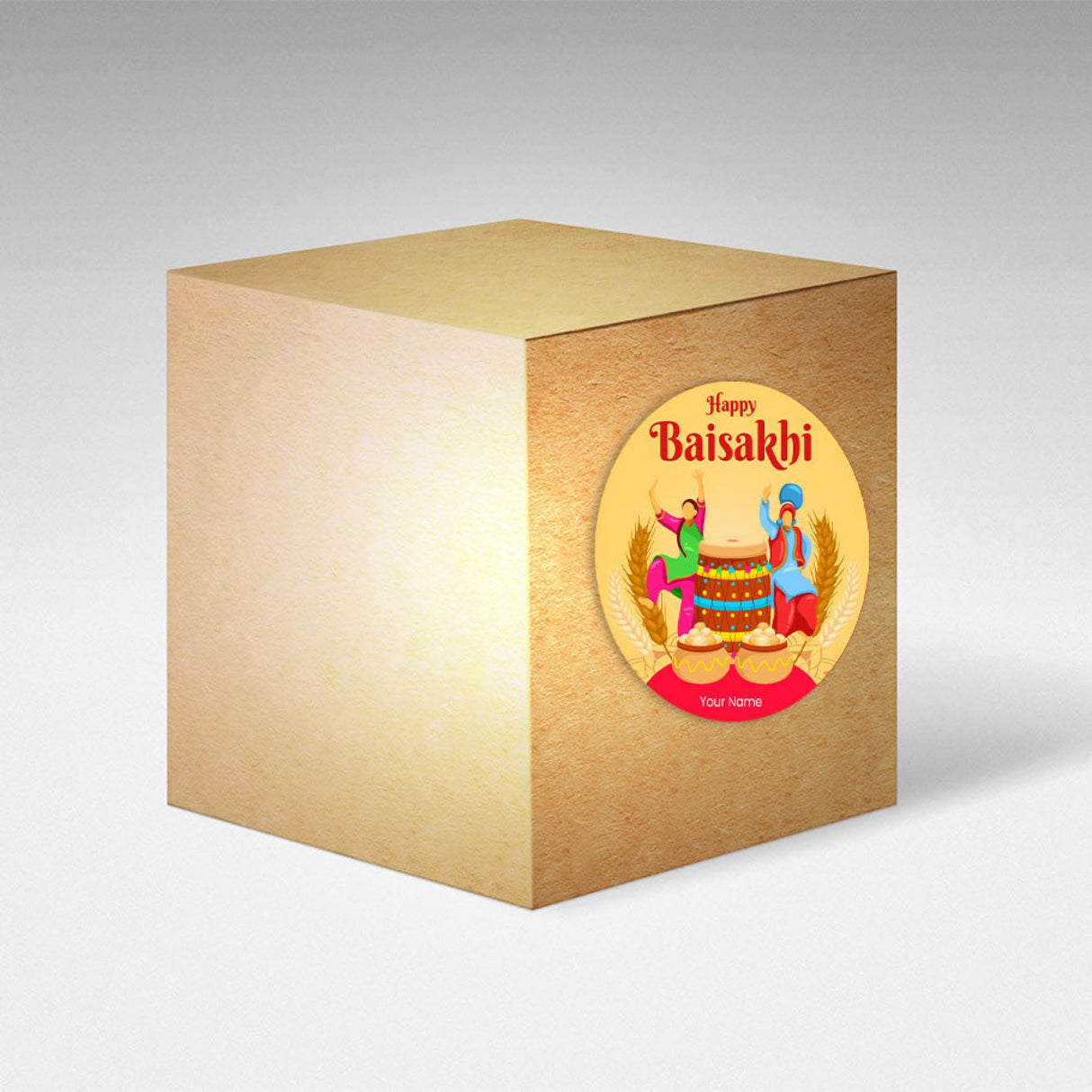 Cube with Baisakhi sticker for Hindu Religious Lohri Punjab Festival gift labels