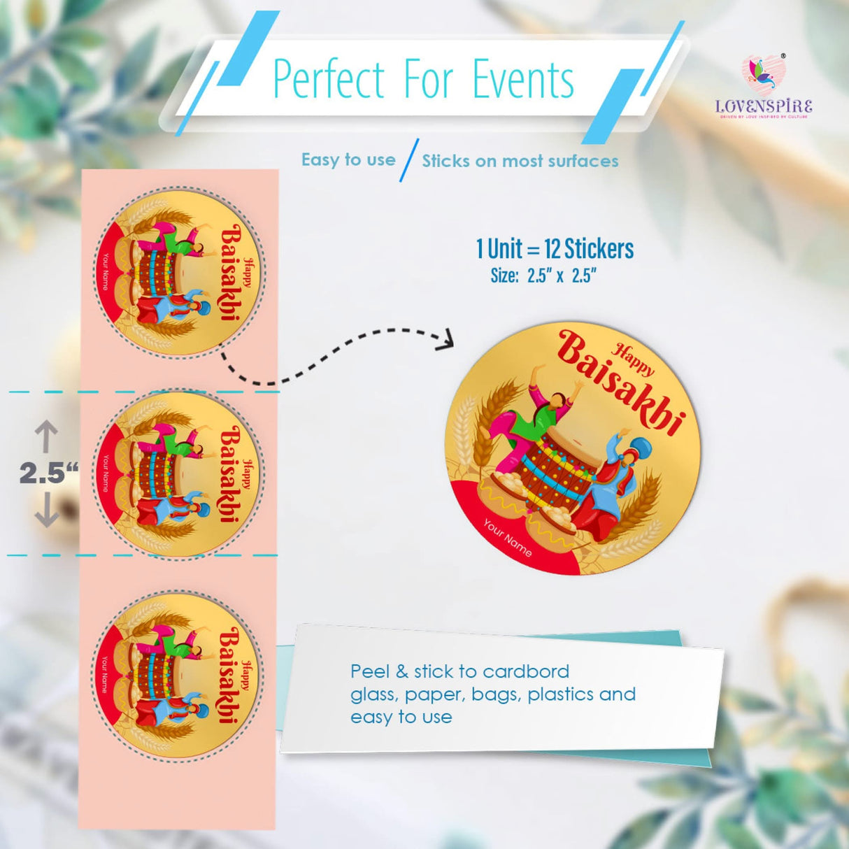 Baisakhi-themed sticker sheet for Hindu religious celebration and Punjab festival gifting