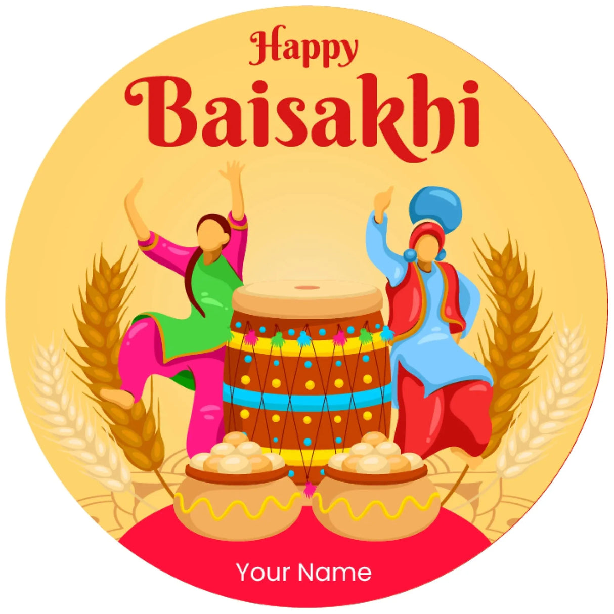 12 Pcs Happy Baisakhi Custom Name Stickers Labels Customized Sticker for Baisakhi Hindu Religious Lohri Celebration Festival of Punjab Gift Boxes Label (2.5 Inches Round) - LoveNspire