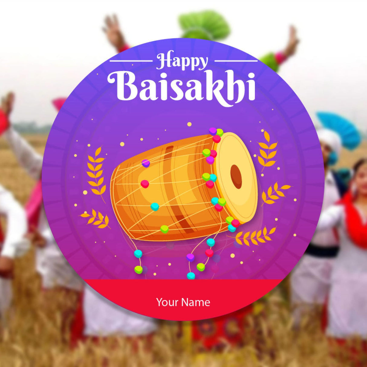 Festive Baisakhi drum illustration for Happy Baisakhi custom name stickers and labels