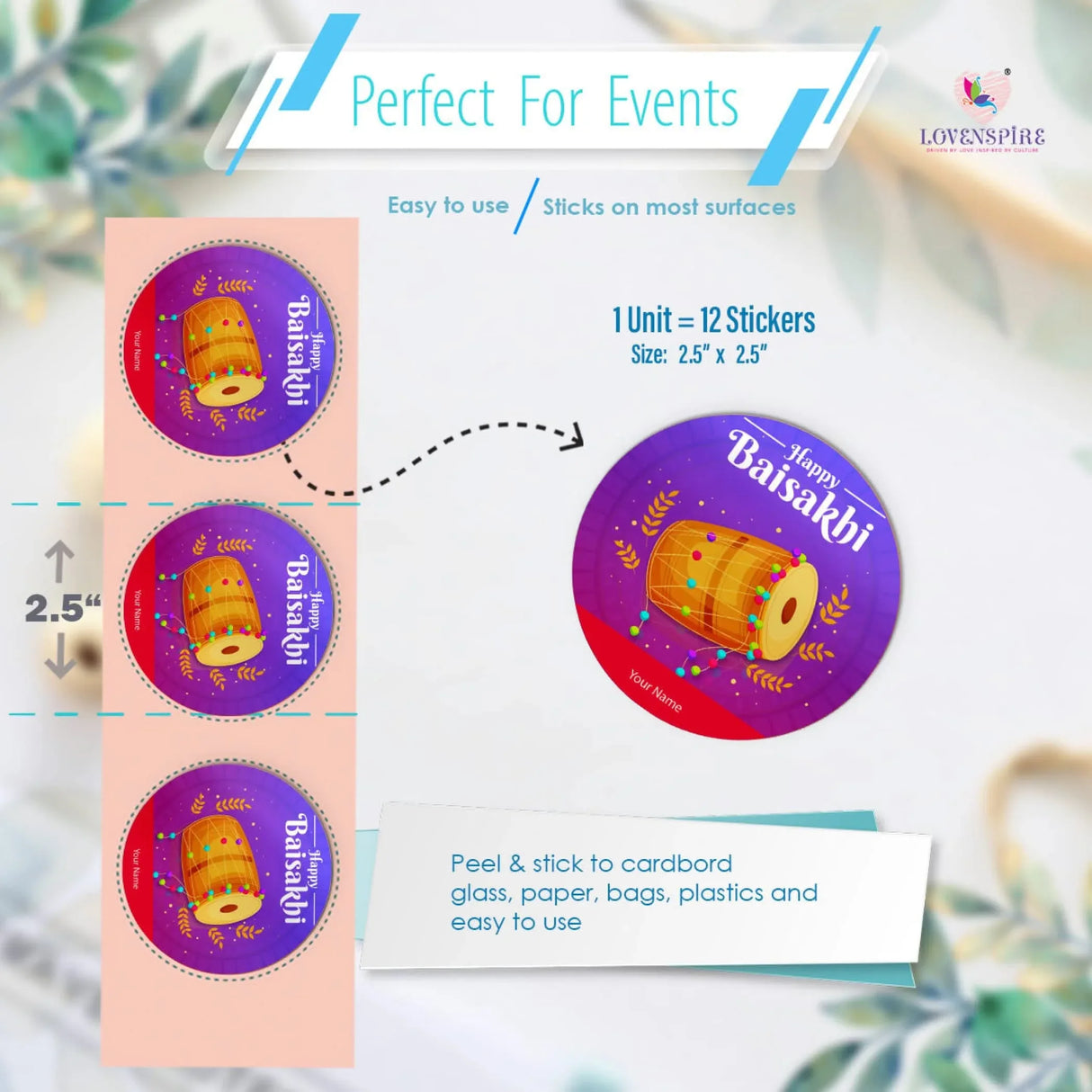 12 Pcs Happy Baisakhi Custom Name Stickers Labels Customized Sticker for Baisakhi Hindu Religious Lohri Celebration Festival of Punjab Gift Boxes Label (2.5 Inches Round) - LoveNspire