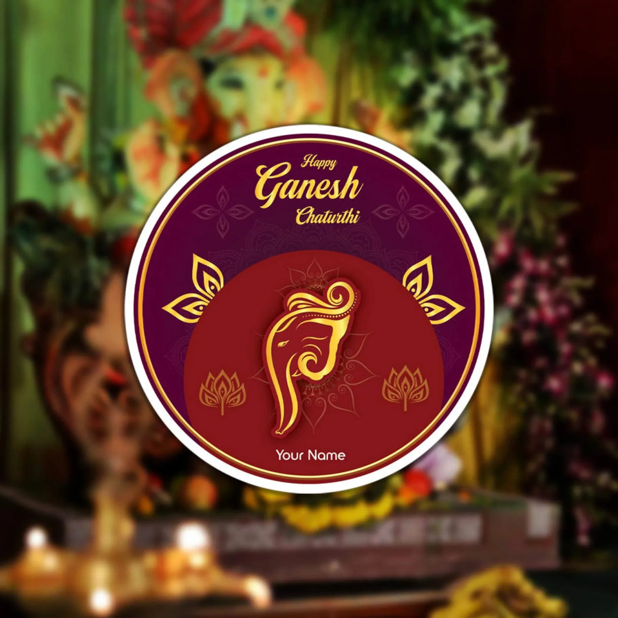 12 Pcs Happy Ganesh Chaturthi Personalized Custom Name Stickers Labels Customized Sticker for Ganesh Chaturthi Gift Boxes Envelopes Hindu God Lord Ganesha Celebration (2.5 Inches Round) - LoveNspire