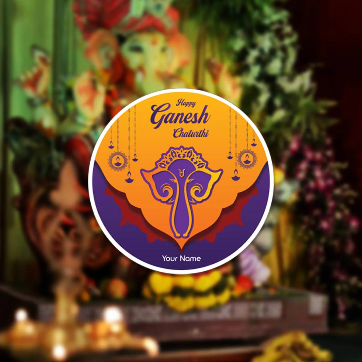 12 Pcs Happy Ganesh Chaturthi Personalized Custom Name Stickers Labels Customized Sticker for Ganesh Chaturthi Gift Boxes Envelopes Hindu God Lord Ganesha Celebration (2.5 Inches Round) - LoveNspire