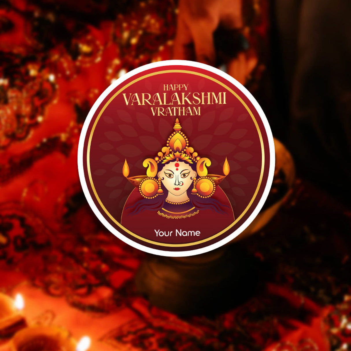12 Pcs Happy Varalakshmi Vratham Personalized Custom Name Stickers Labels Customized Stickers for Varalaxmi Vratam Gift Boxes Hindu Religious Vratha Pooja (2.5 x 2.5 Inches Round) - LoveNspire