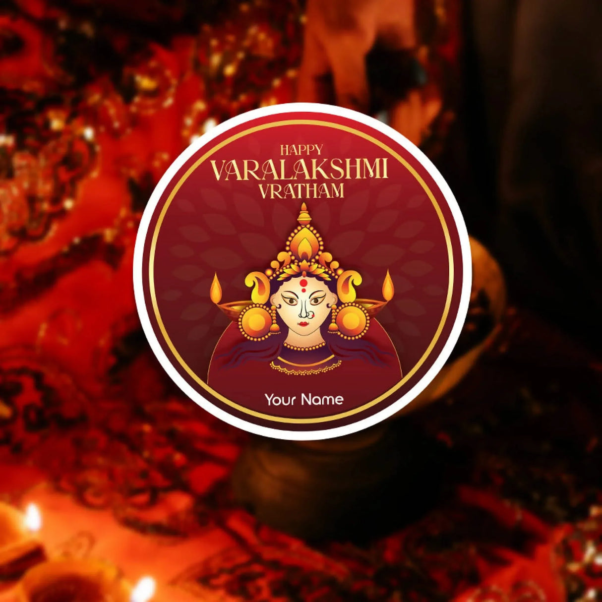 12 Pcs Happy Varalakshmi Vratham Personalized Custom Name Stickers Labels Customized Stickers for Varalaxmi Vratam Gift Boxes Hindu Religious Vratha Pooja (2.5 x 2.5 Inches Round) - LoveNspire